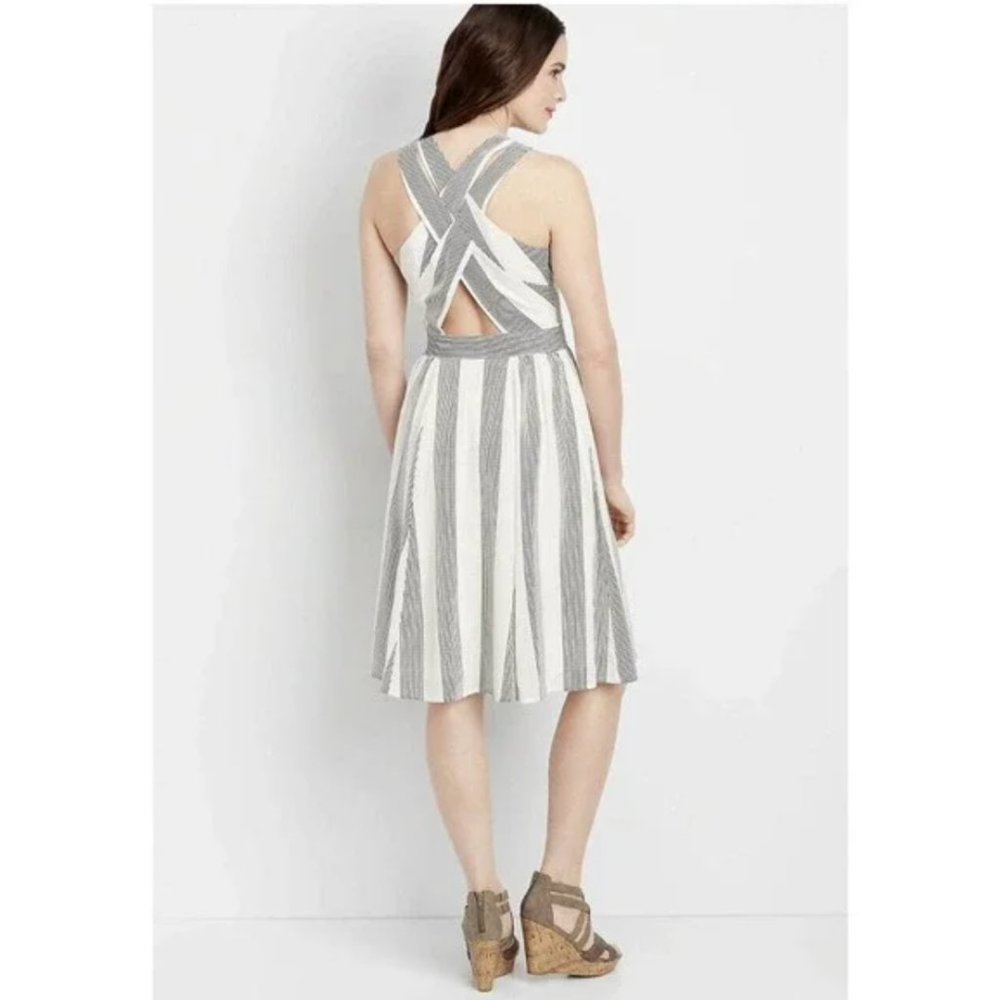 Maurices A Lined Striped Criss Cross Back Sleeveless Midi Dress 5/6